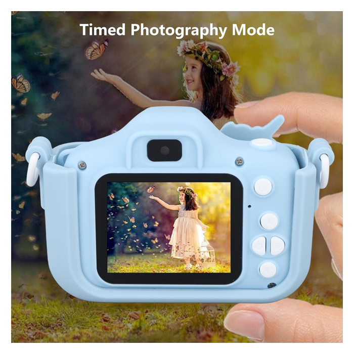 Kids Selfie Camera, Auto Multi Functional Digital Camera Toy Cute Shell Rechargeable 2.0 Inch IPS Screen 1080P Dual Lens for Outdoor