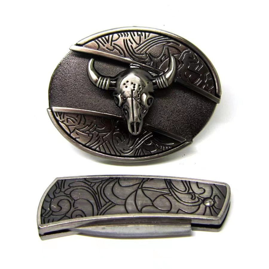 🔥LAST DAY 50% OFF🔥Men's personalized calf head belt buckle with knife