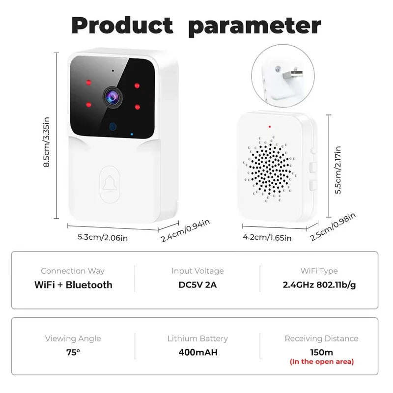 Wireless door bell with video Sound detector and two -way movement