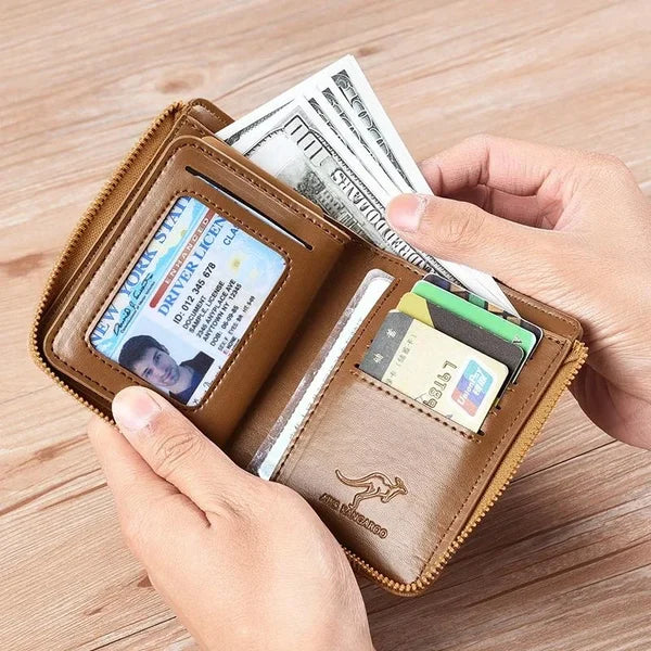 🔥 BIG SALE🔥🔥Men Wallet Zipper Genuine Leather Purse ( RFID PROTECTED )