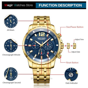 Megir Men's Gold Stainless Steel Quartz Watches